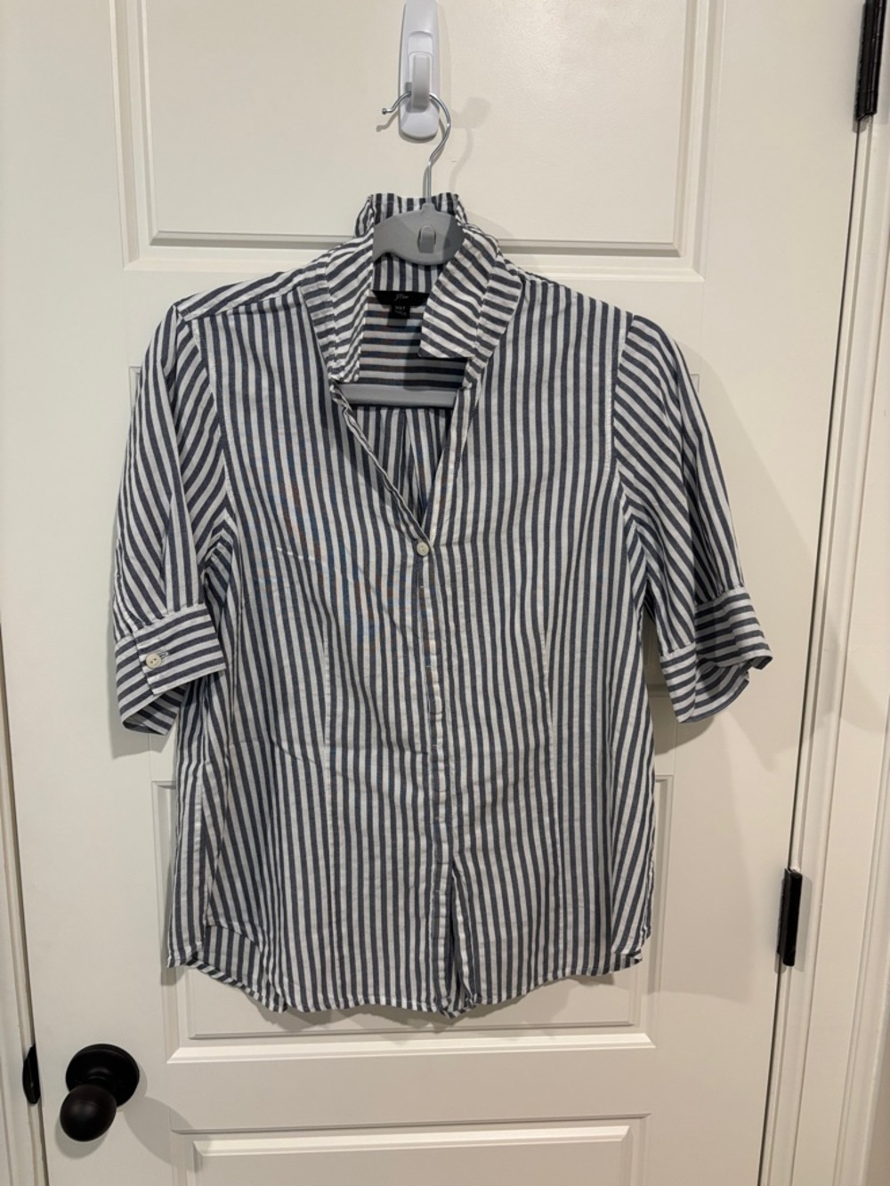 Women’s Navy and White Vertical Stripe Button-Up Shirt size XS